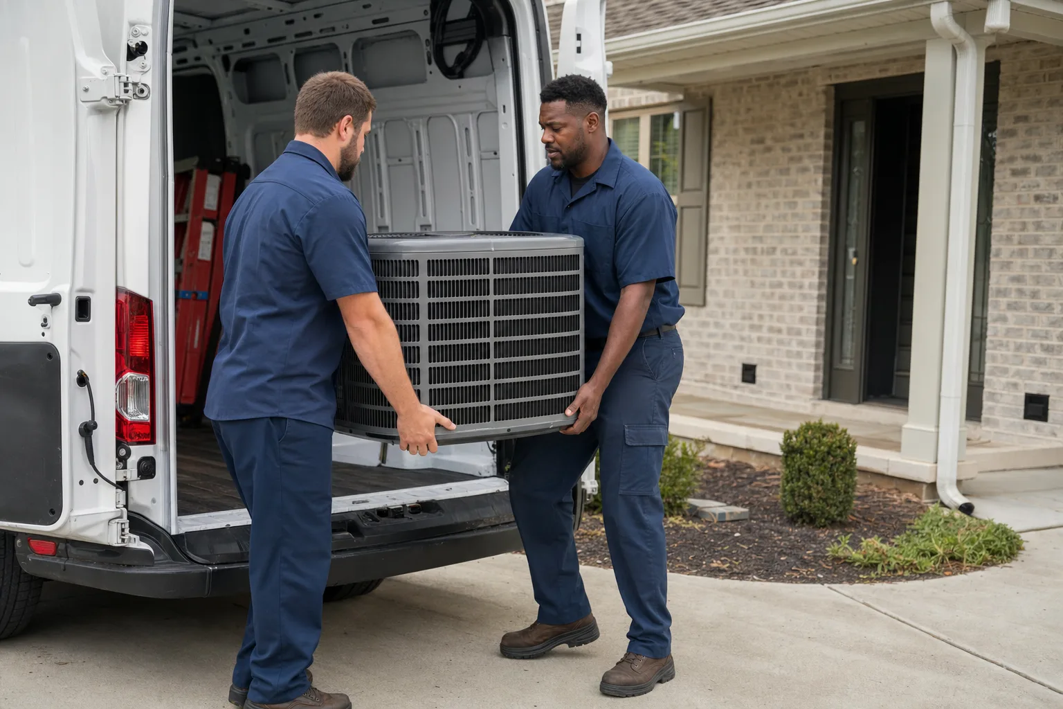 Peaks technicians installing a new HVAC system in Charlotte
