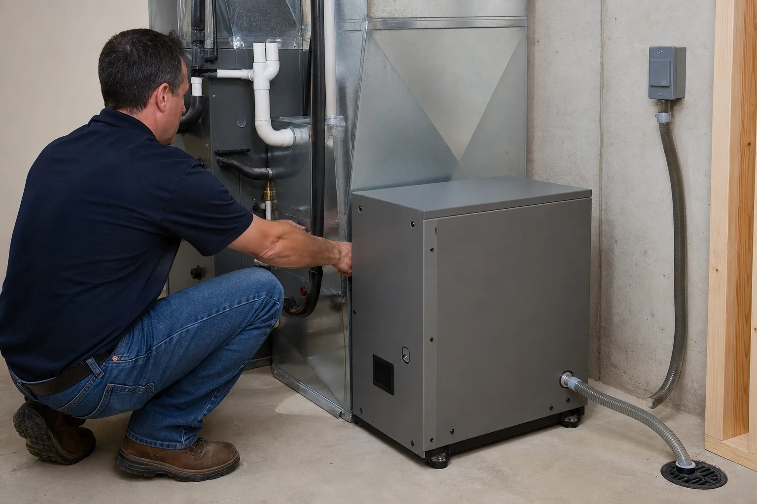 Peaks technicians installing a new HVAC system in Cornelius