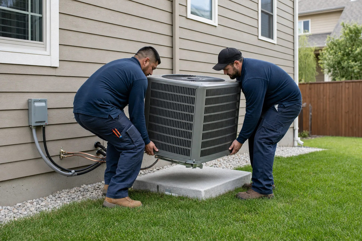 Peaks technicians installing a new HVAC system in Huntersville