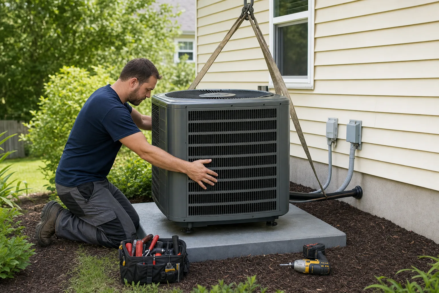 Peaks technicians installing a new HVAC system in Matthews