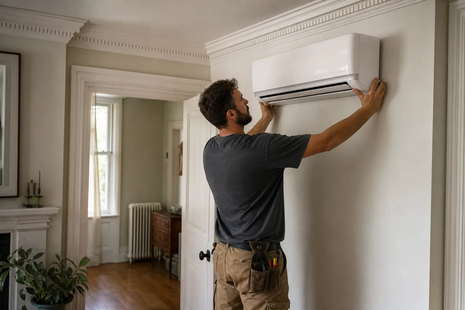 Peaks technicians installing a new HVAC system in Monroe