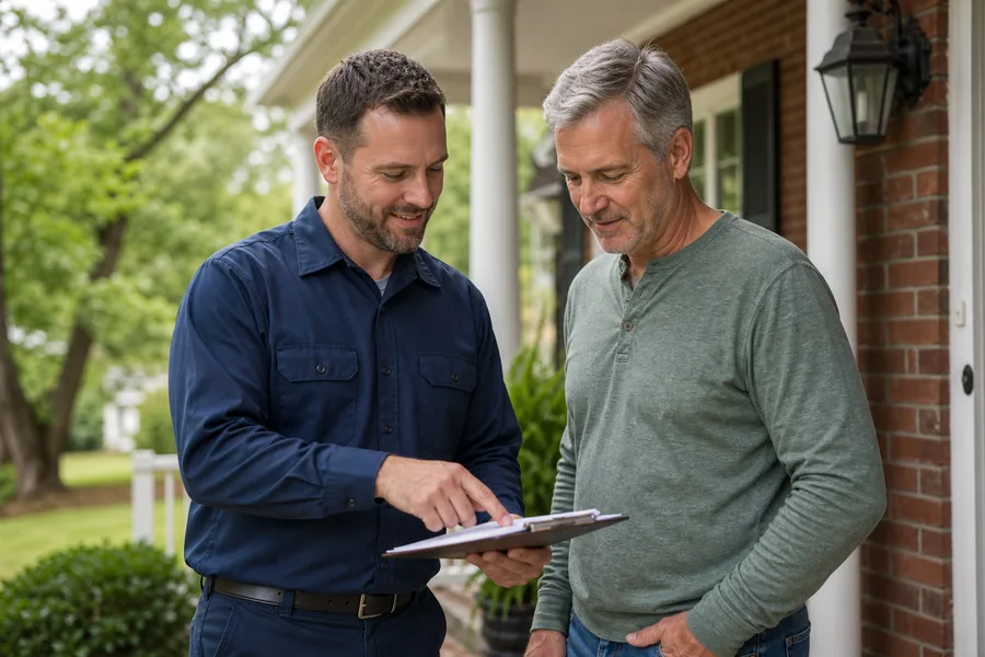 Peaks technician walking a homeowner through a written estimate