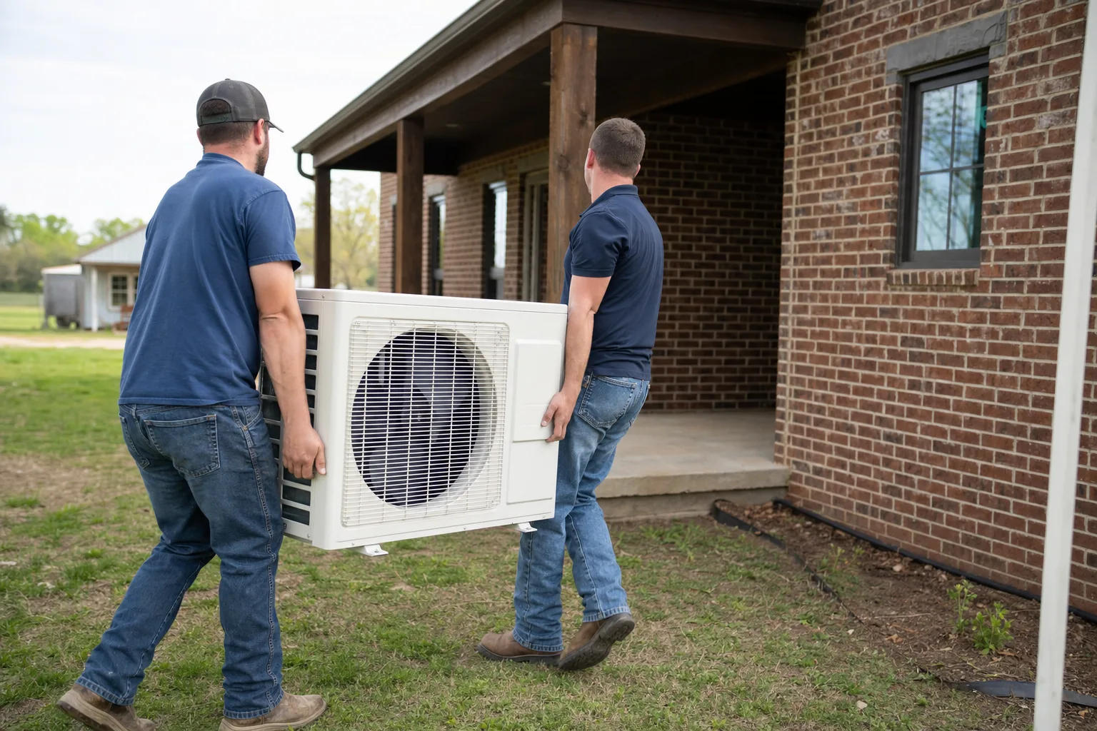 Peaks technicians installing a new HVAC system in Waxhaw