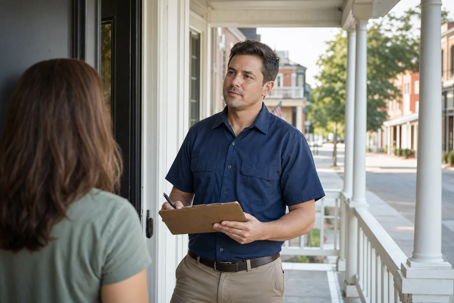 Peaks technician with a homeowner after an HVAC visit in Waxhaw, NC